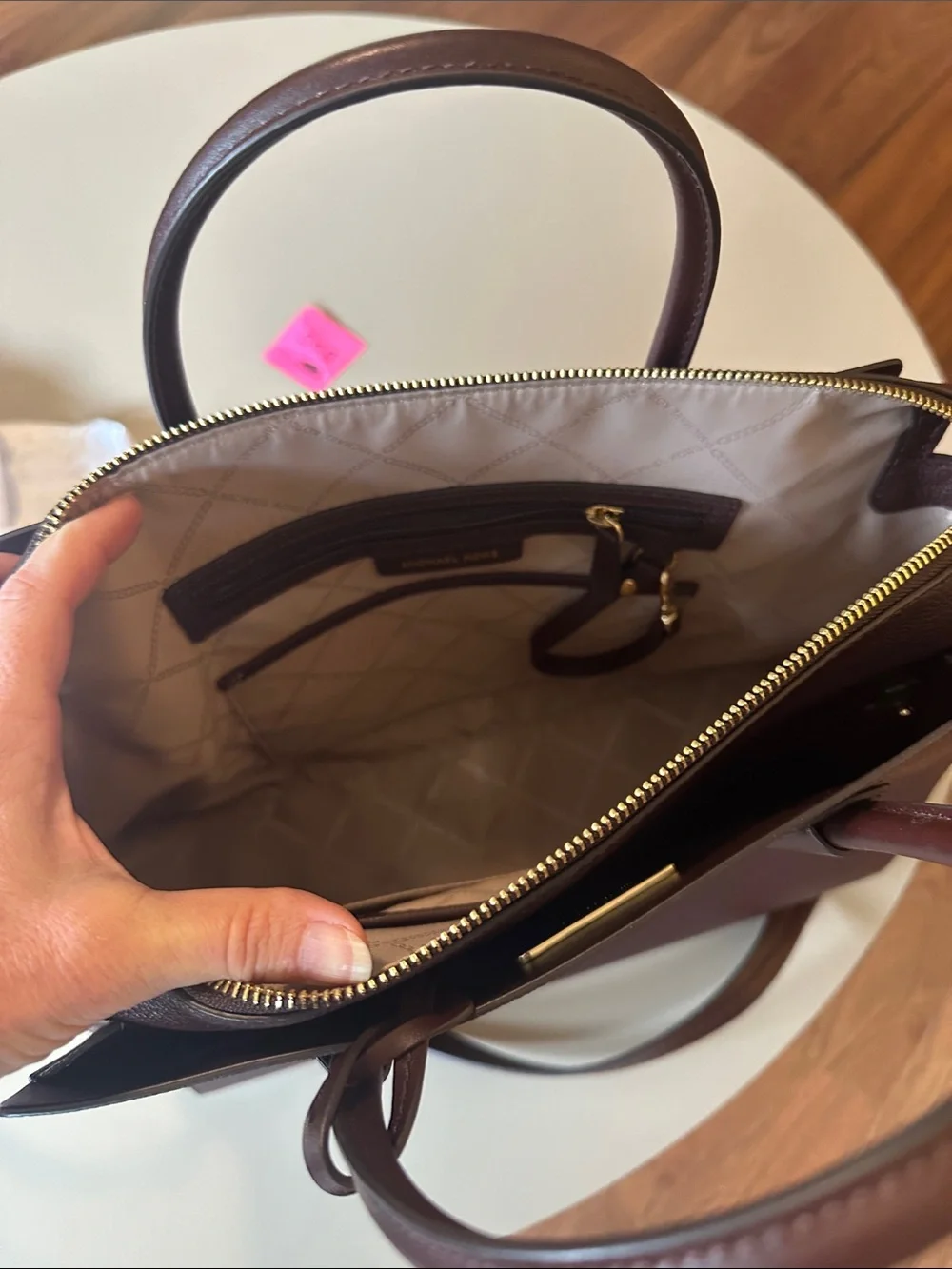 Michael Kors Burgundy Leather Satchel with Gold Hardware